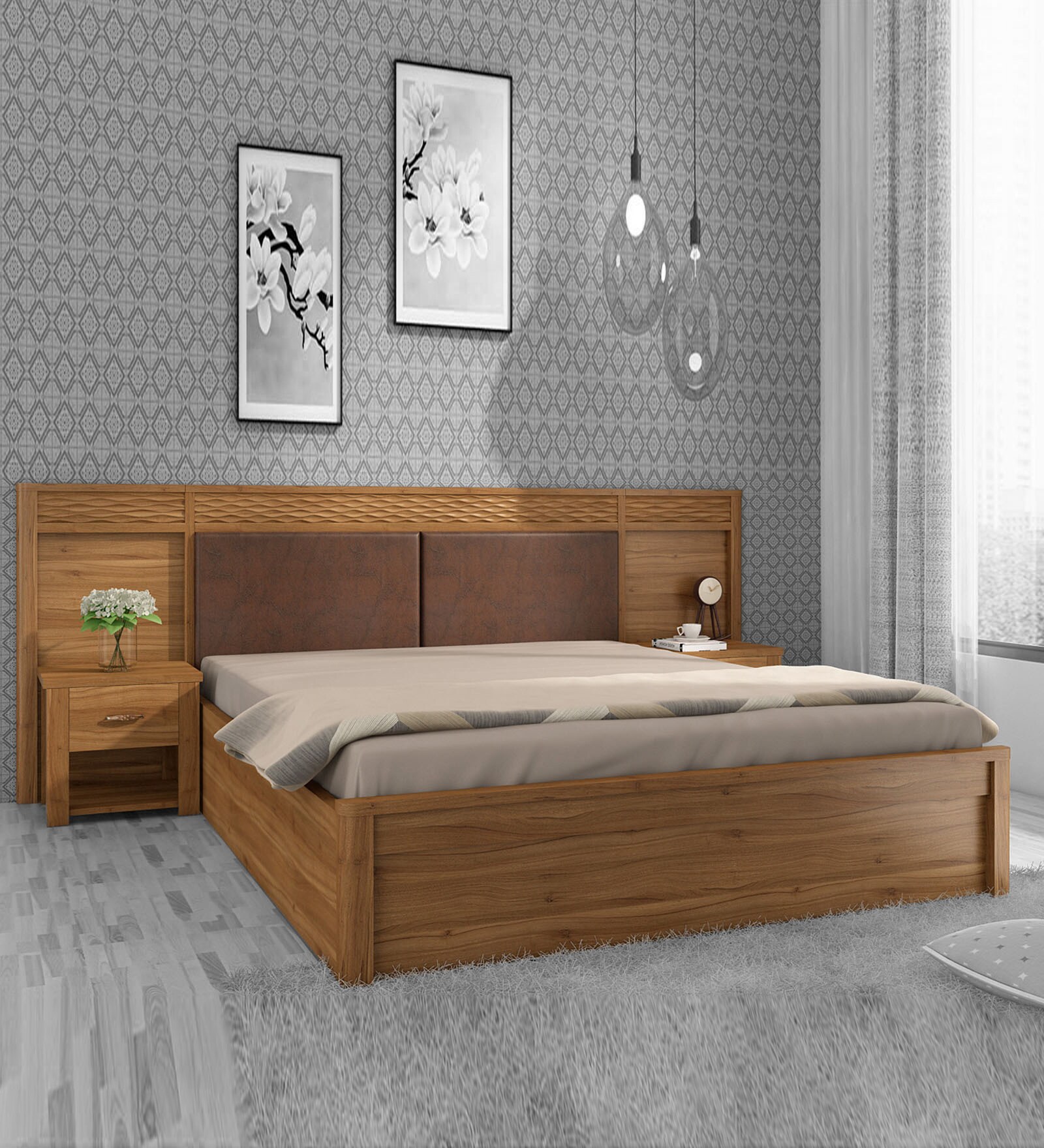 Buy Kosmo King Size Bed in Natural Finish with Hydraulic Storage at 33% ...