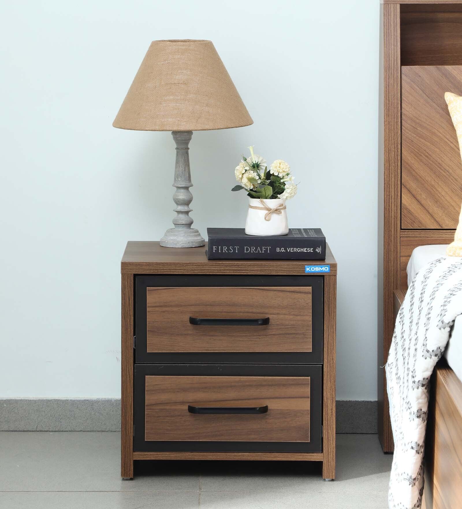 Buy Kosmo Dublin Bedside Table in Lyon Walnut Finish with Drawers at 54
