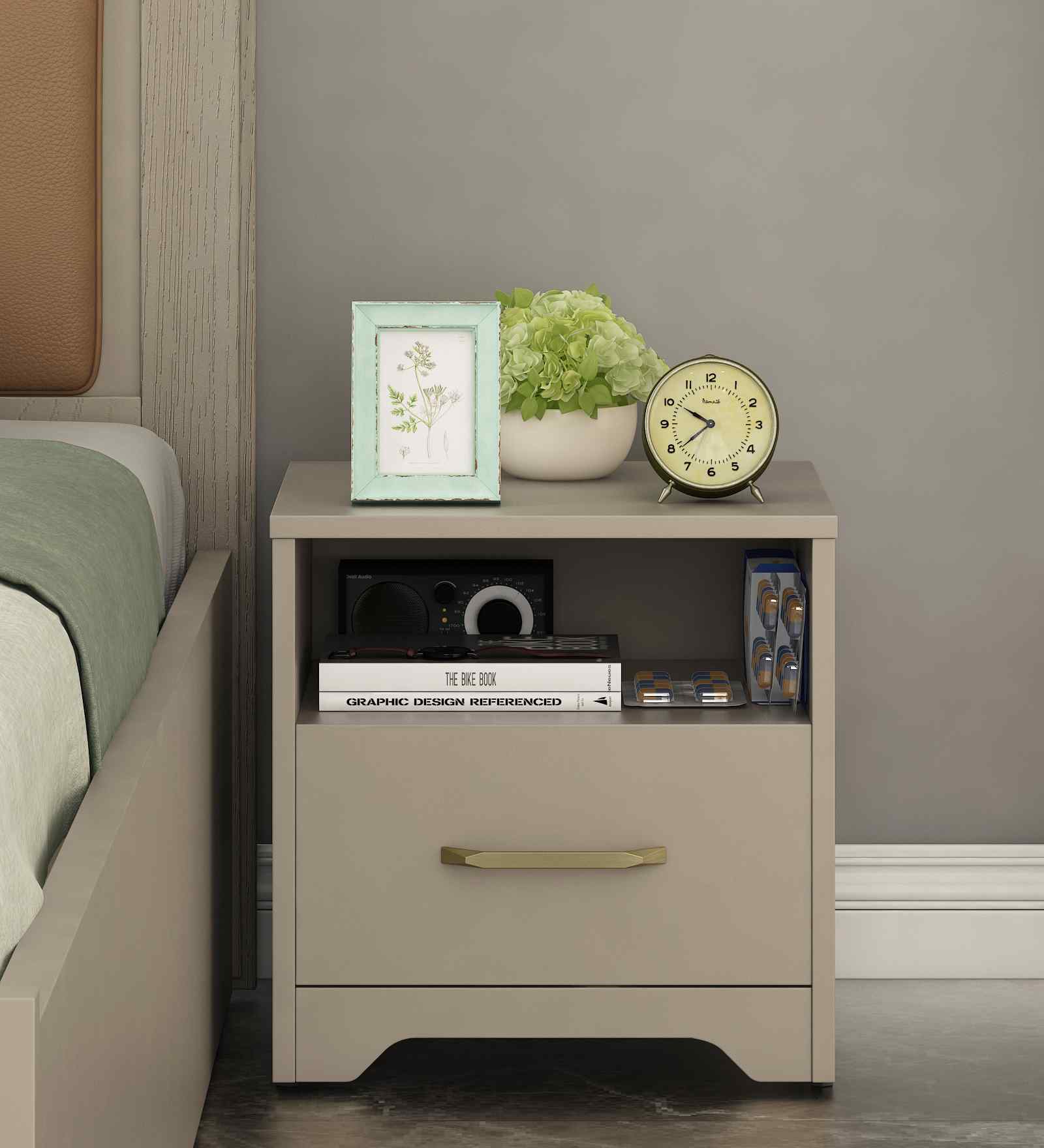 Kosmo Eternia BedSide Table With Melamine Finish In Modern Ash Colour