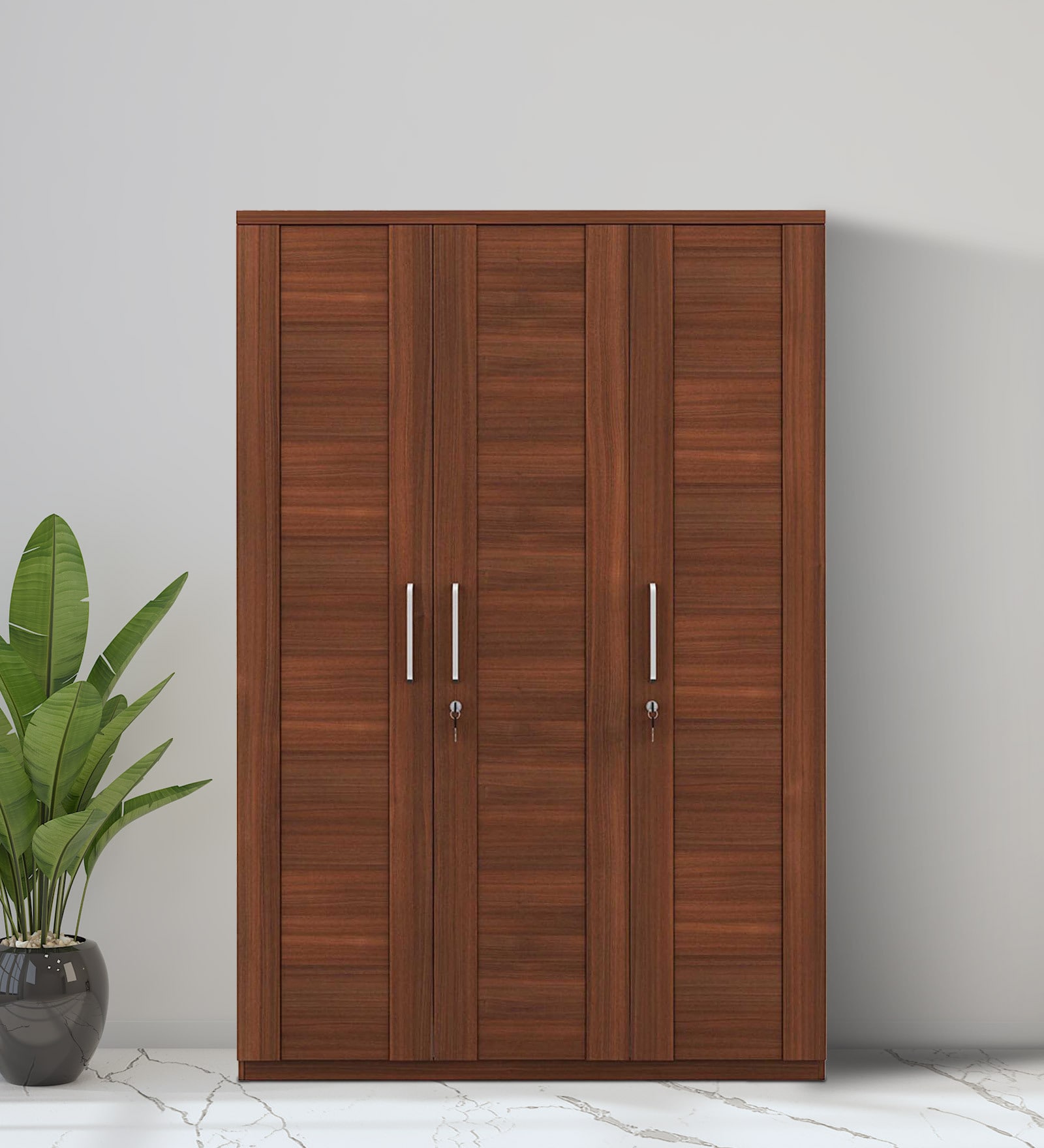 Kosmo Grace 3 Door Wardrobe in Rigato Walnut Finish With Drawer & Locker