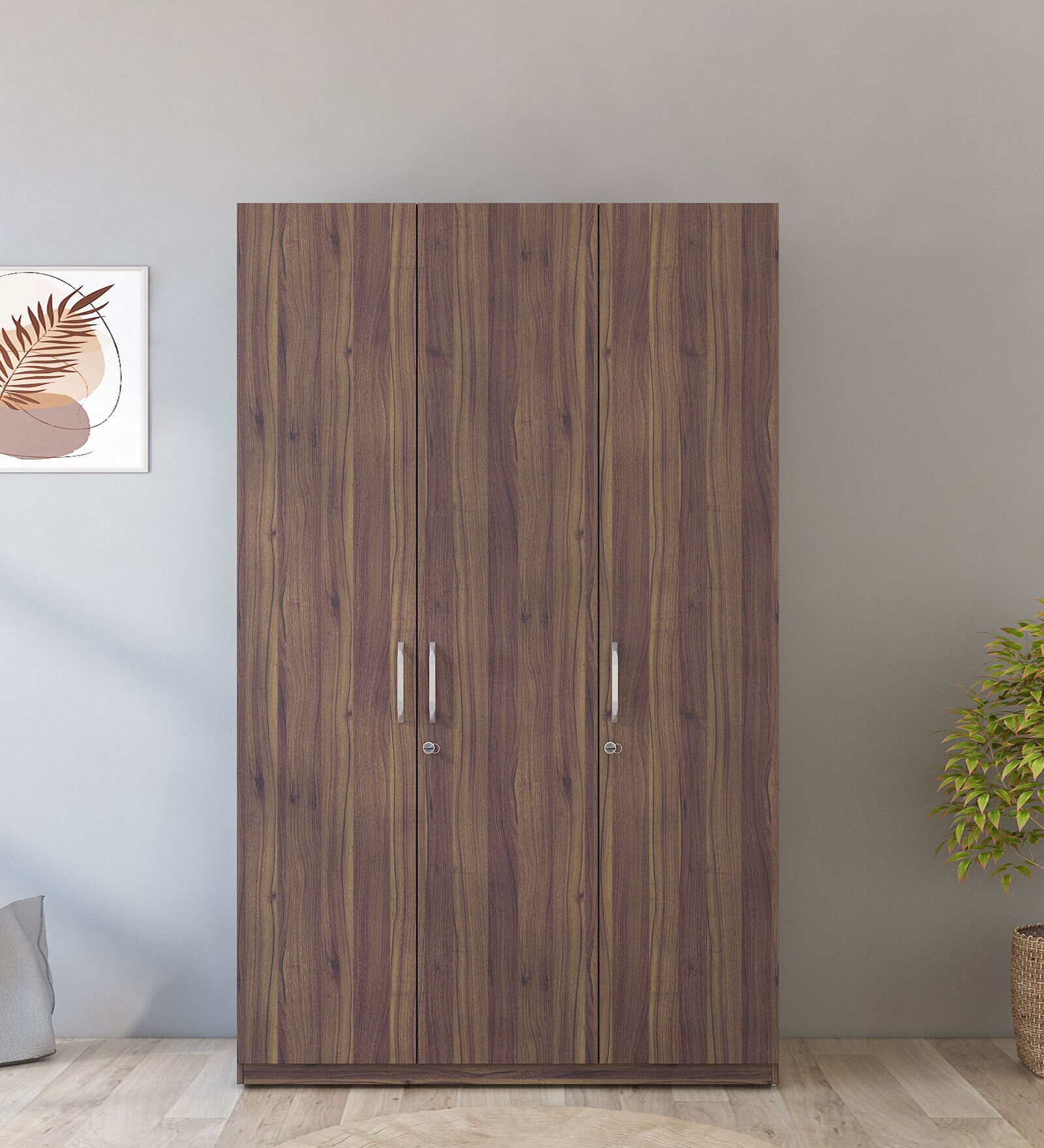 Kosmo Kia 3 Door Wardrobe In Lyon Walnut Finish With Drawer