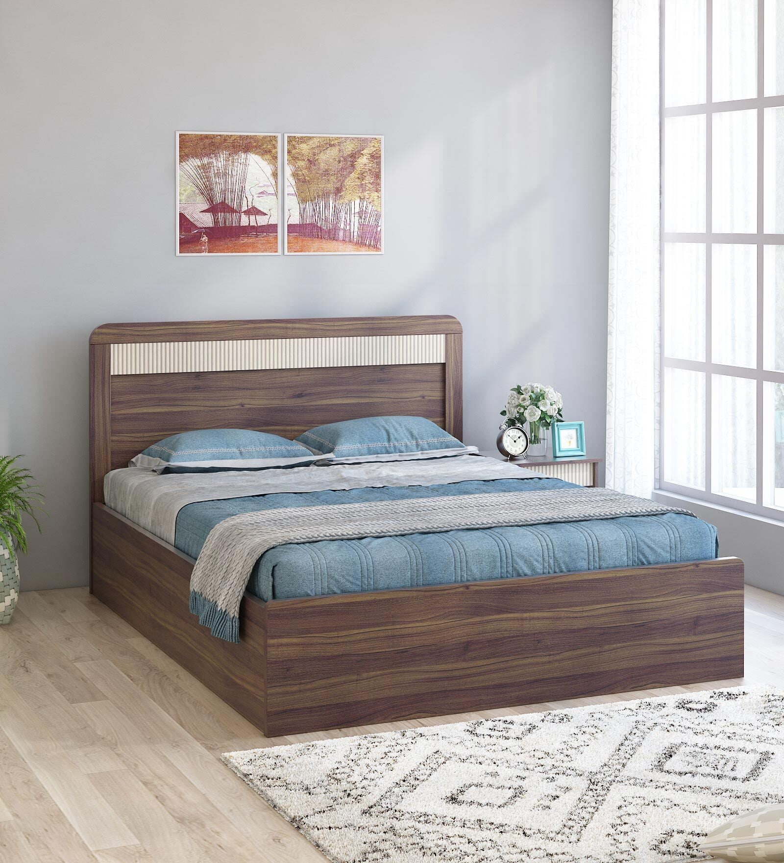 Kosmo Kia Queen Bed In Lyon Walnut Finish With Hydraulic Storage Kosmo Kia Queen Bed In Lyon Walnut Finish With Hydraulic Storage