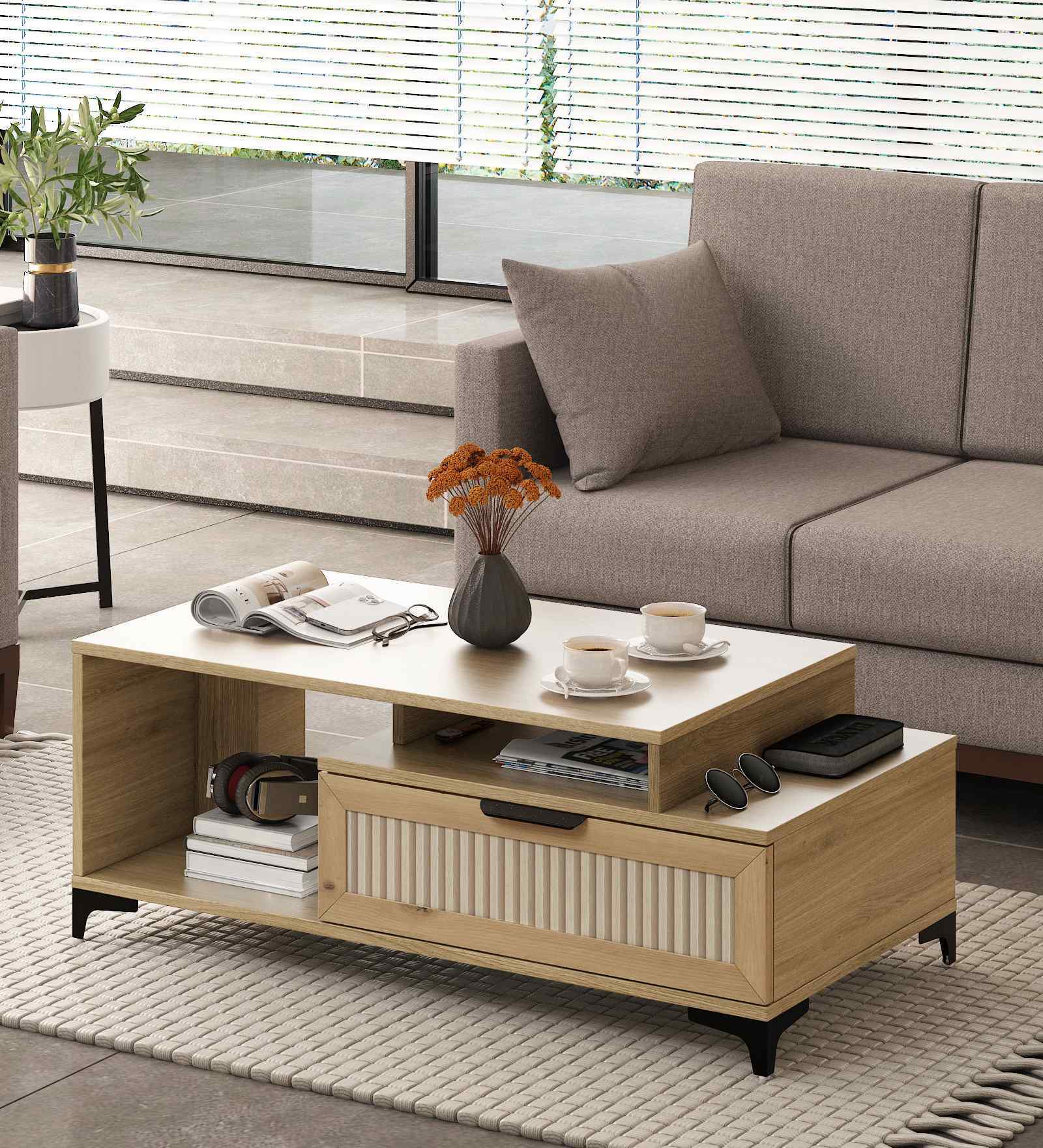 Kosmo Linea Centre Table With Melamine Finish In Santana Oak Colour
