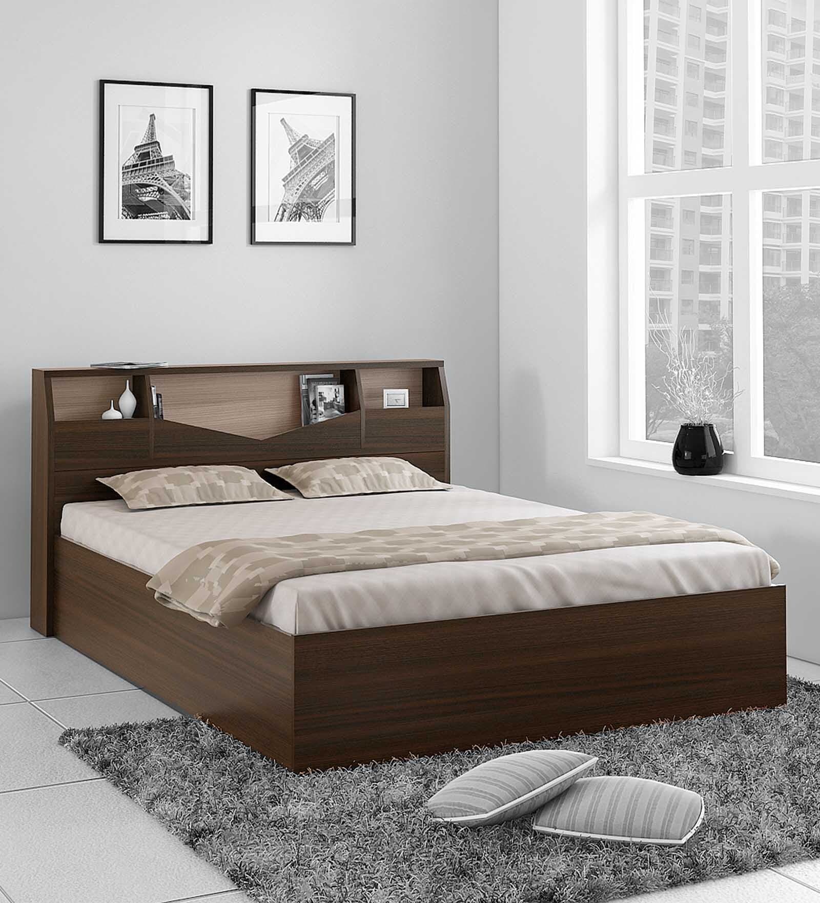 Kosmo Opal Queen Size Bed in Fumed Oak Finish with Box Storage
