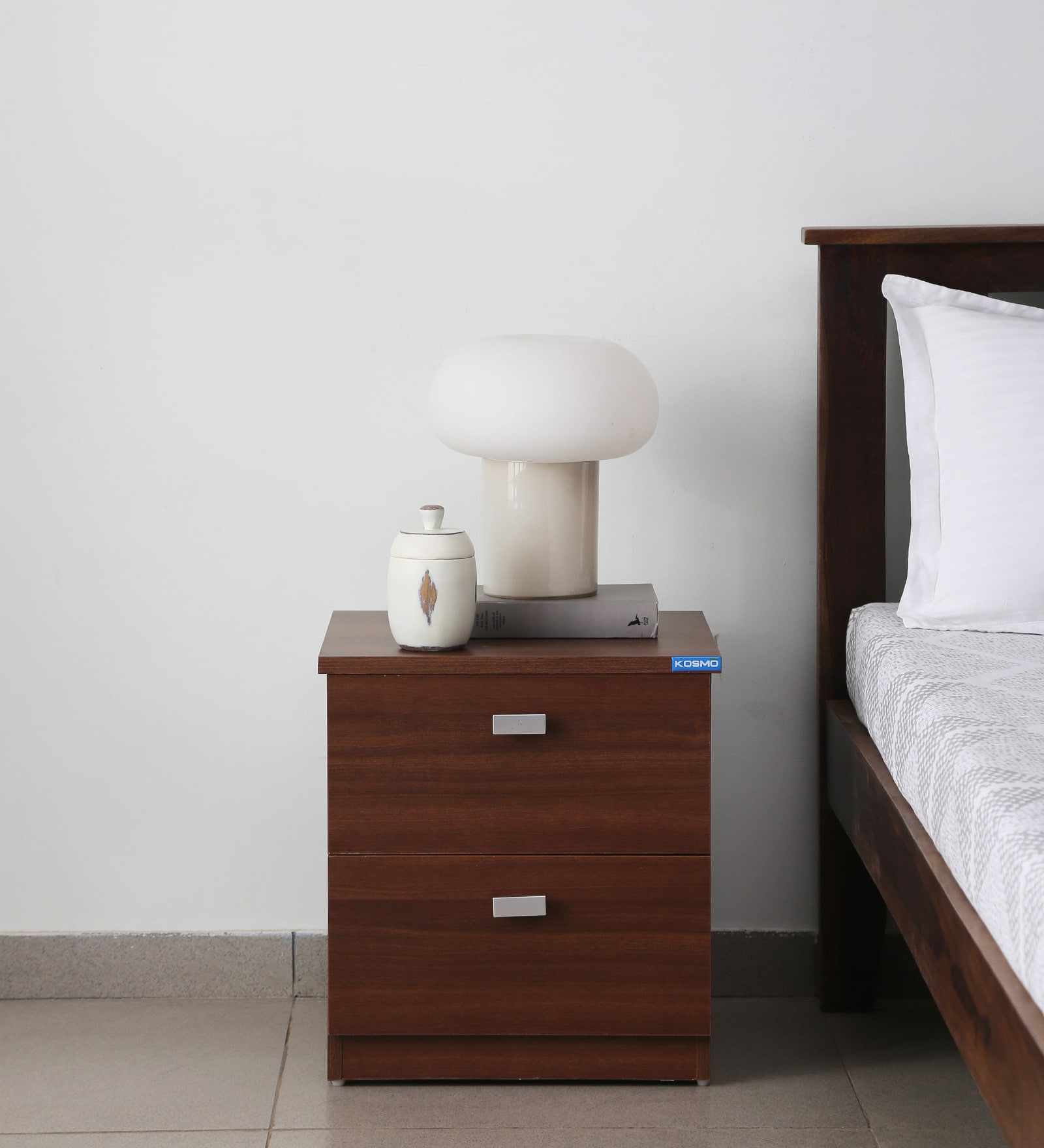 Kosmo Premium Bedside Table in Walnut Rigato Woodpore Melamine Finish with Drawers