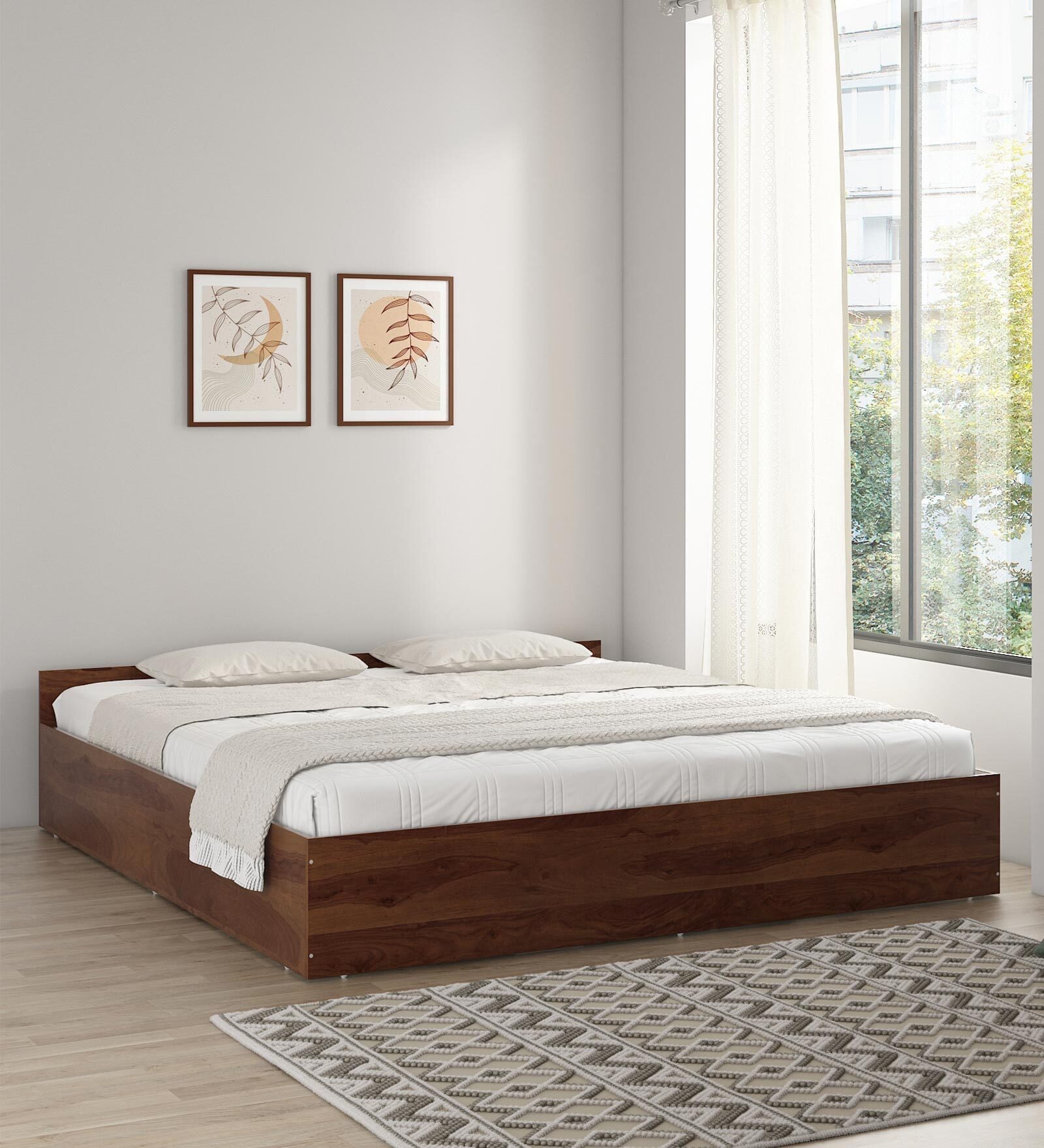 Kosmo Sage King Bed With Box Storage In Walnut Finish