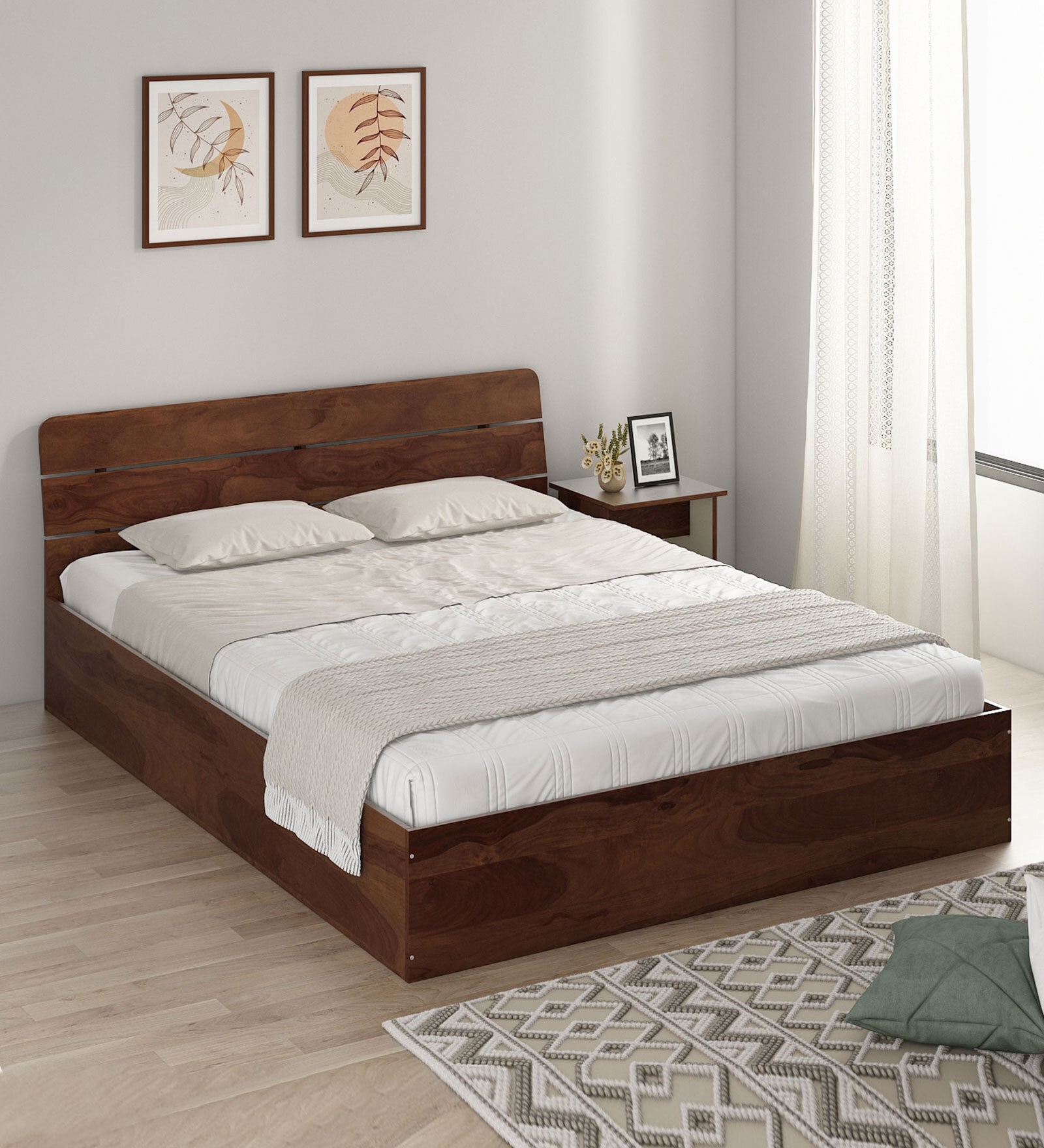 Kosmo Solace King Bed In Sheesham Finish With Box Storage