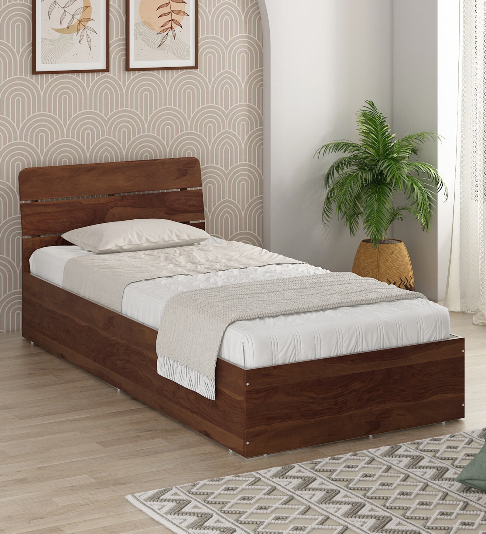 Kosmo Solace Single Bed In Sheesham Finish With Box Storage