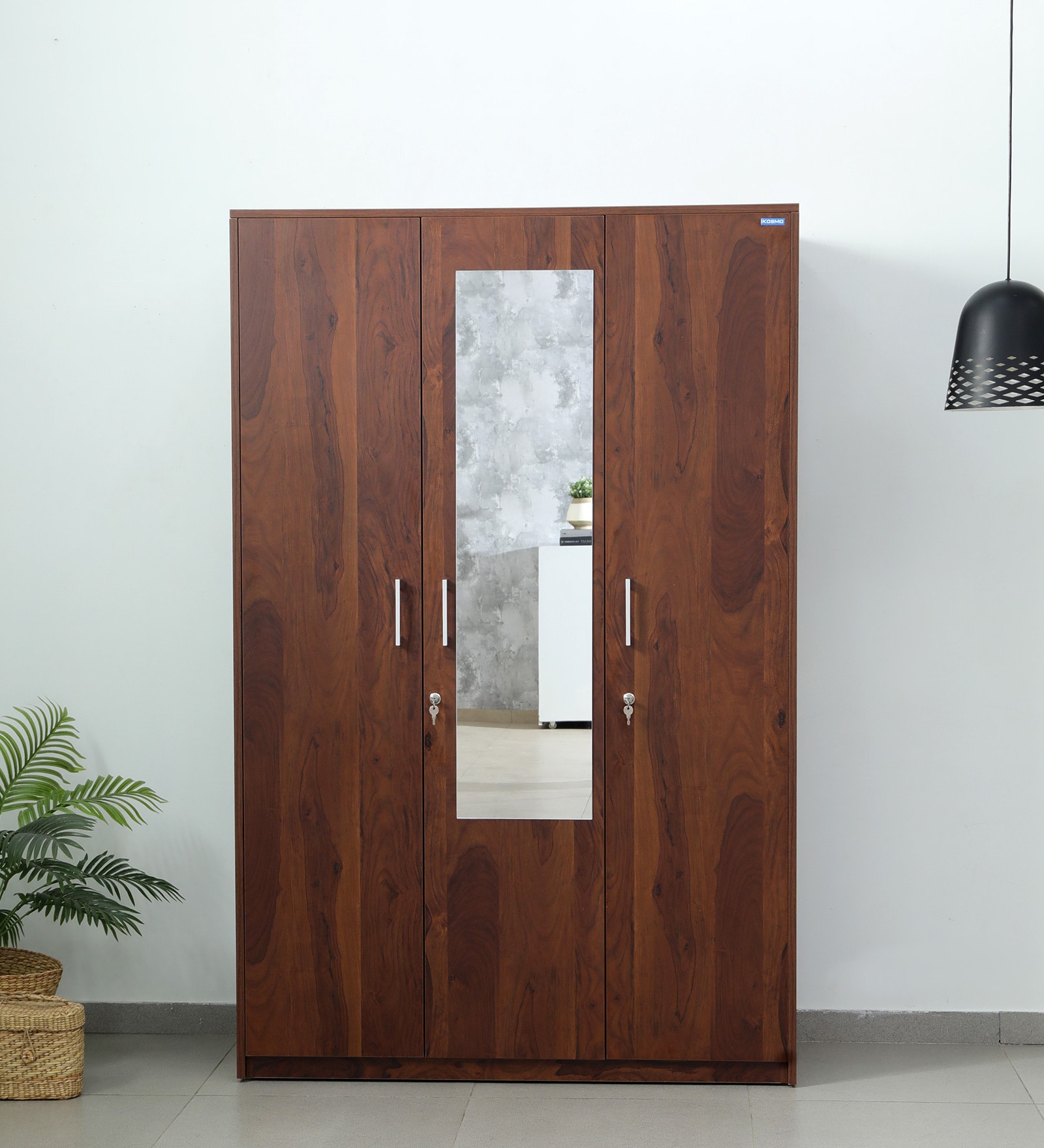 Kosmo Value 3 Door Wardrobe in Sheesham Woodpore Finish with Mirror & Drawer
