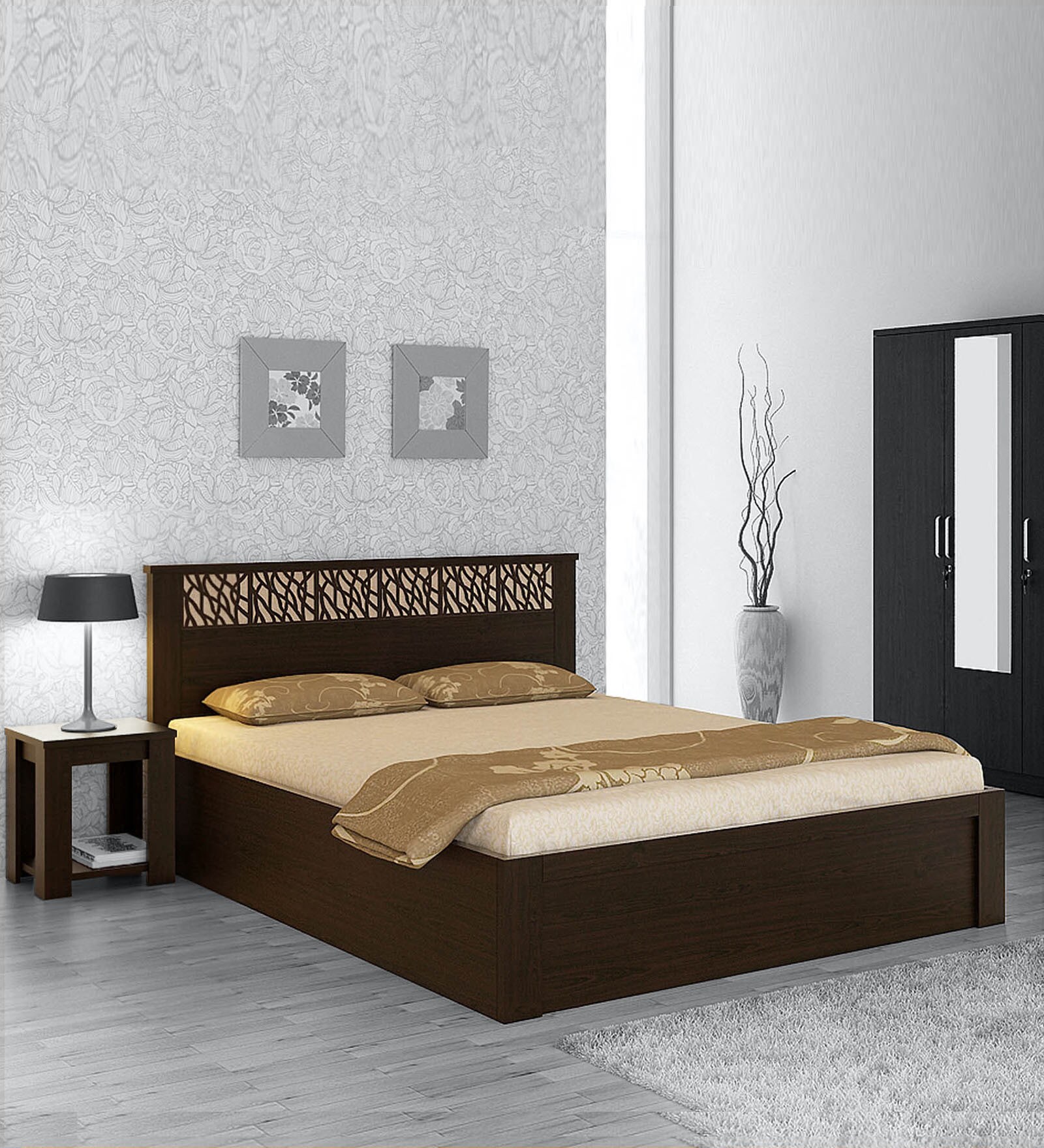 Buy Kosmo Weave Queen Size Bed with Bedside Table & Storage in Vermount
