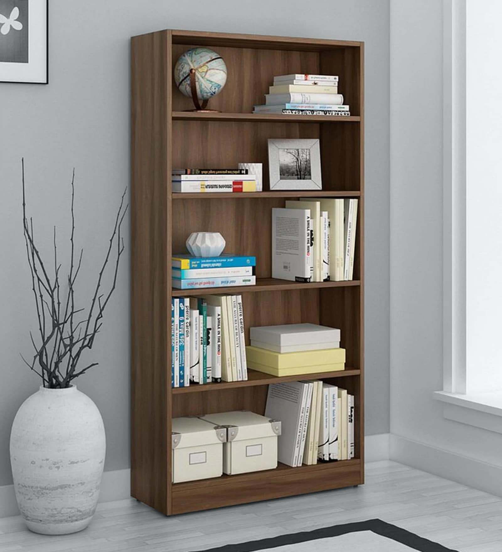Kosmo Willam Bookshelf In Walnut Bronze Finish with 5 Tier