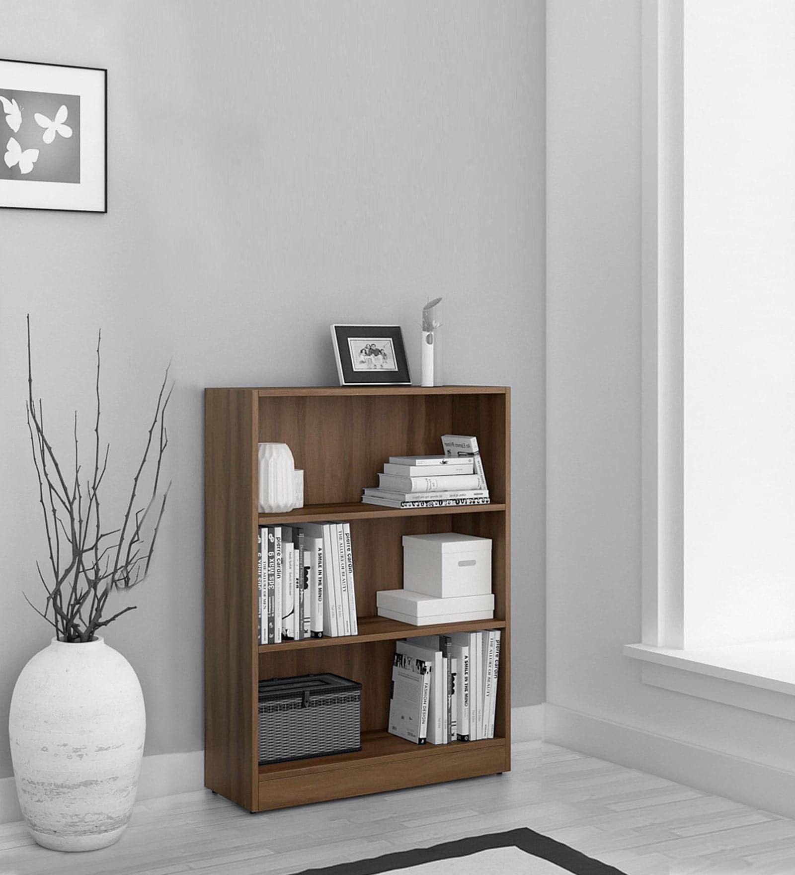 Kosmo Willam Bookshelf In Walnut Natural Finish with 3 Tier