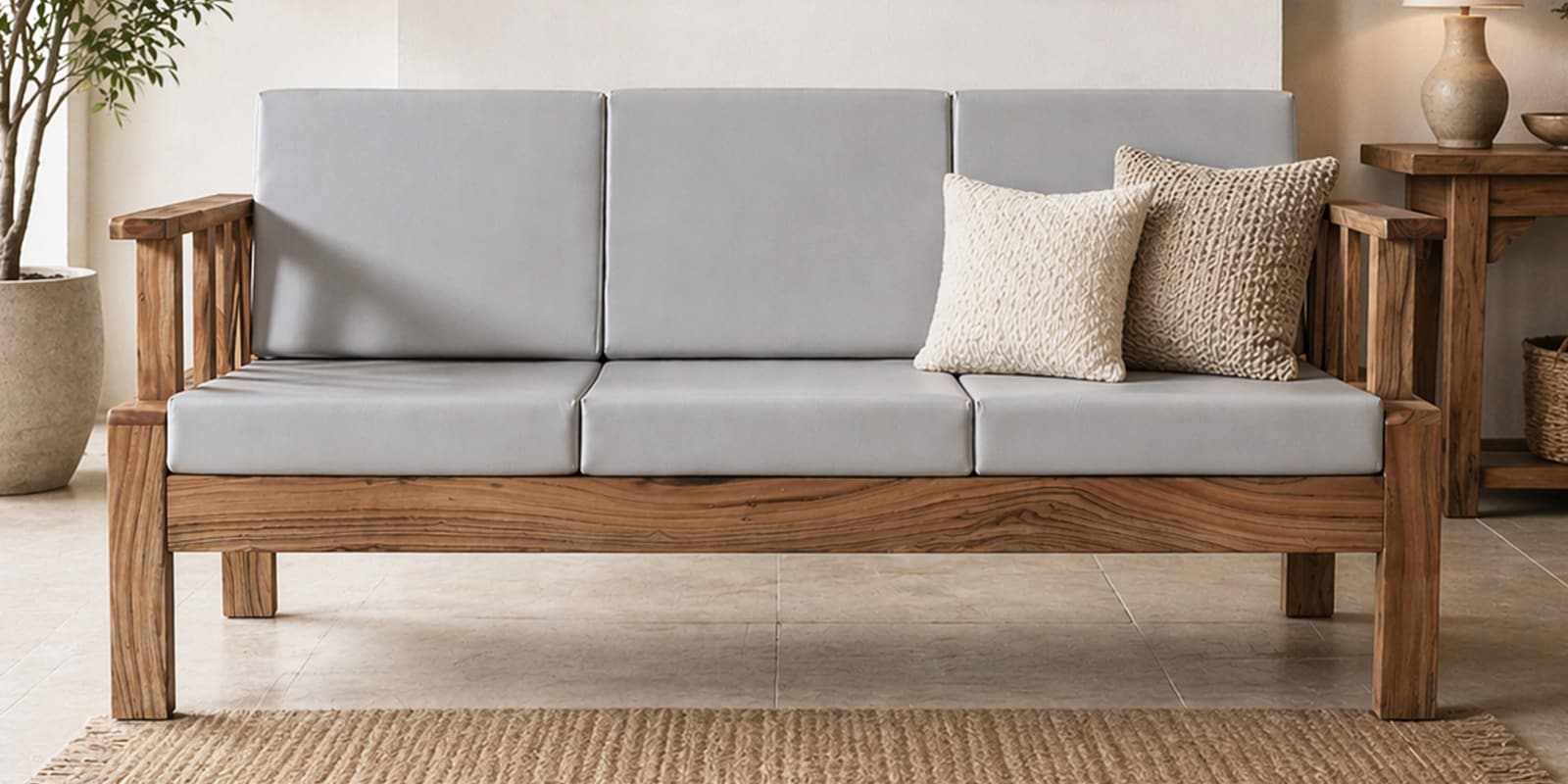 Korai  Solid Wood 3 Seater Sofa In Natural Finish