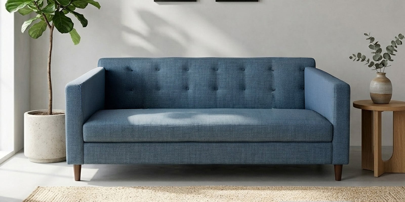 Kosmo Carlos 3 Seater Sofa In Blue Color Kosmo Carlos 3 Seater Sofa In Blue Color