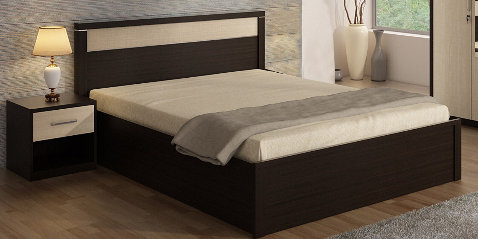 Buy Kosmo Marina Queen Bed with Box Storage in Natural Wenge Color by