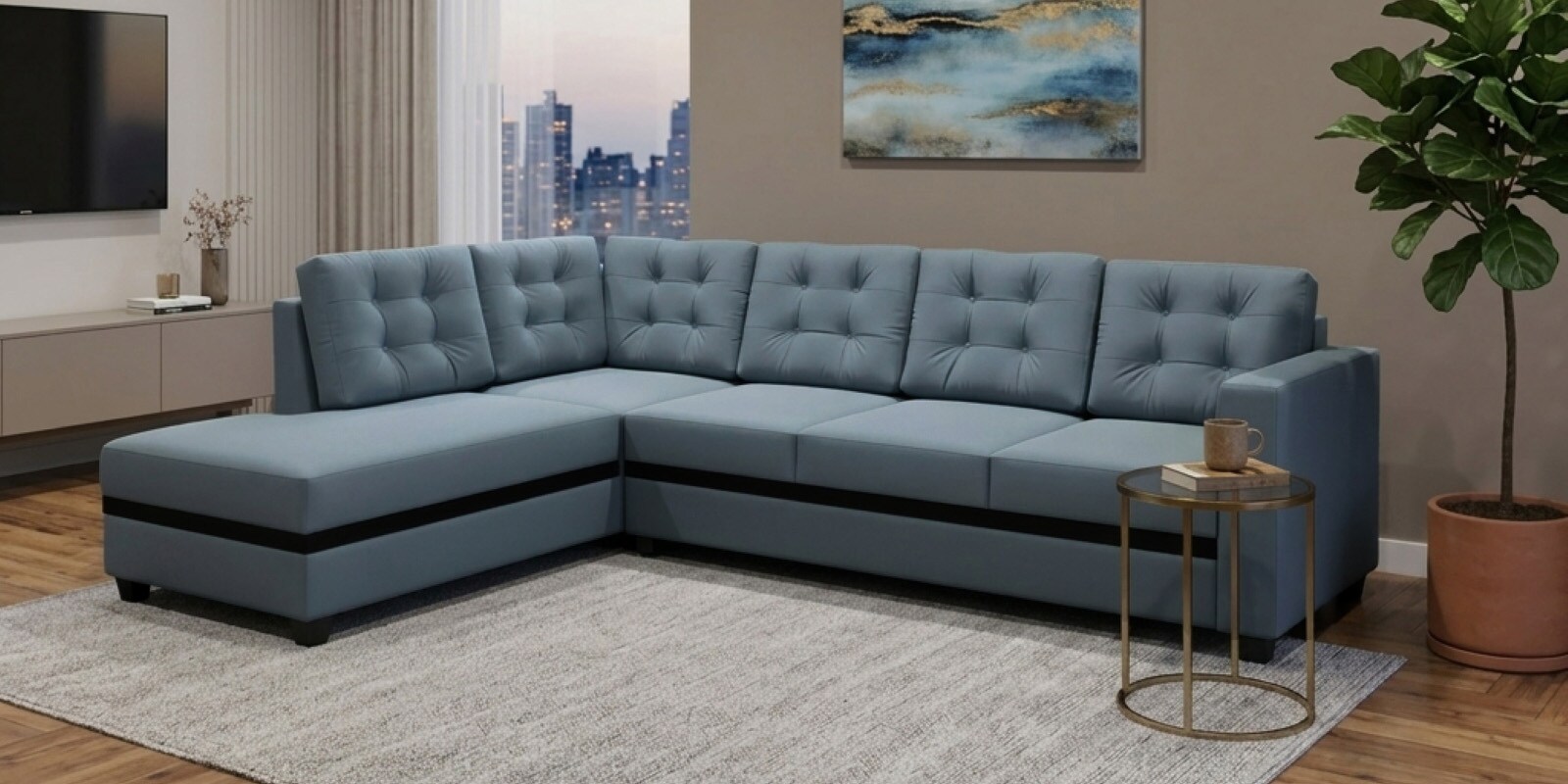 Kosmo Montessa RHS Sofa In Blue Color