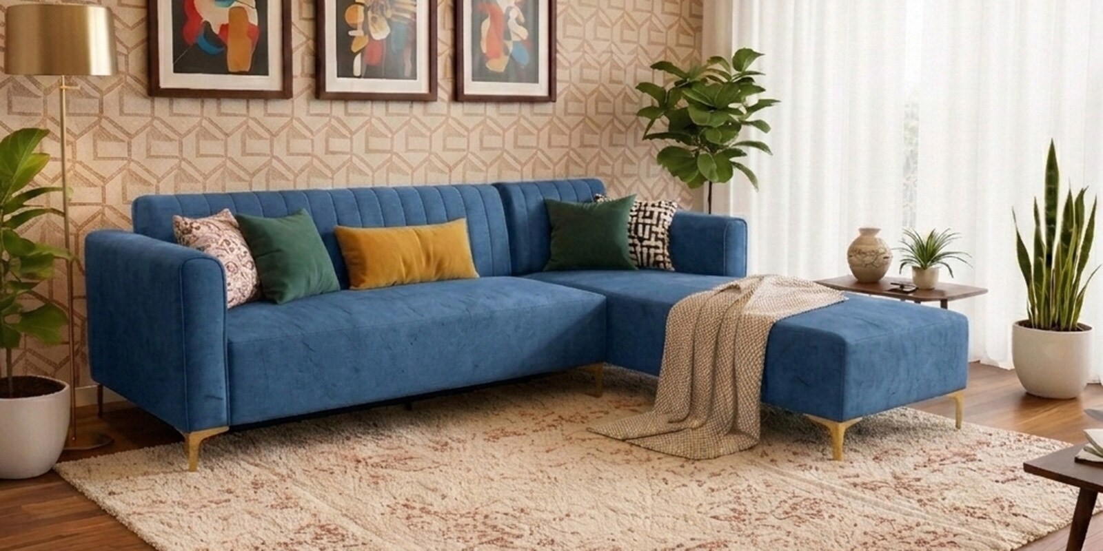 Kosmo Zenith LHS Sofa In Blue Color