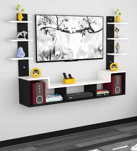 Buy Konrad TV Shelf in Black & Frosty White Finish for TVs up to 43\ by Das  Online - TV Units - TV Units - Furniture - Pepperfry Product