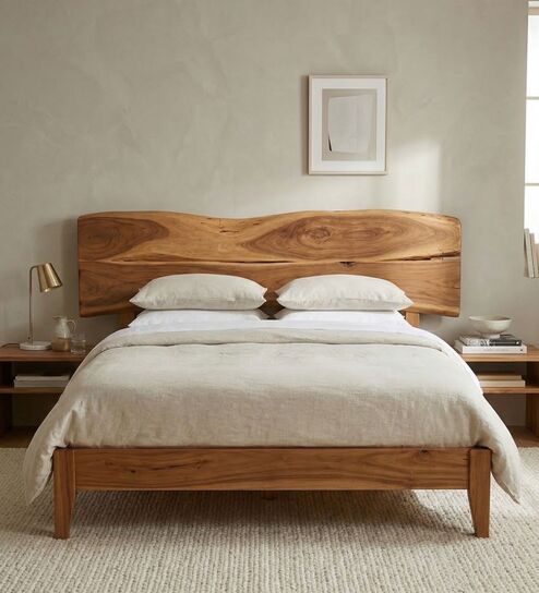 Kobe Solid Wood King Size Bed In Natural Finish