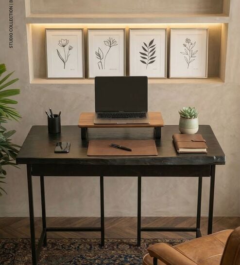 Kobe Solid Wood Writing Table in Charcoal Grey Finish