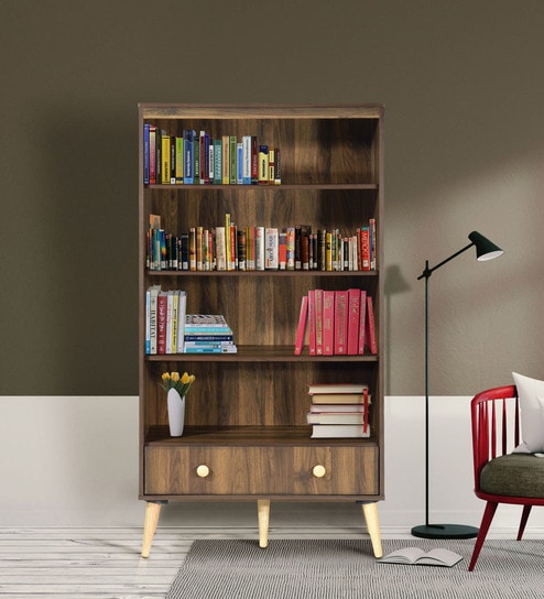 Buy Koharu Book Shelf With One Drawer In Columbia Walnut Finish By