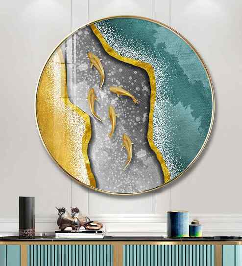 Koi Fish In Waves Acrylic Round Wall Art