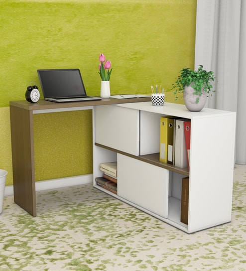 Buy Koko Study Desk With Book Shelf In White Oak Finish By