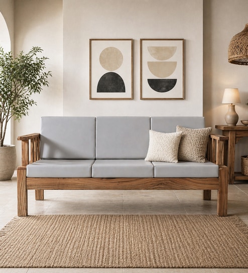 Korai  Solid Wood 3 Seater Sofa In Natural Finish