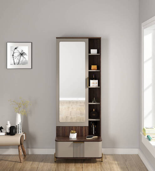 Adore Dressing Table With Mirror In Sahara Beige & Dark Brown Eucalyptus Finish