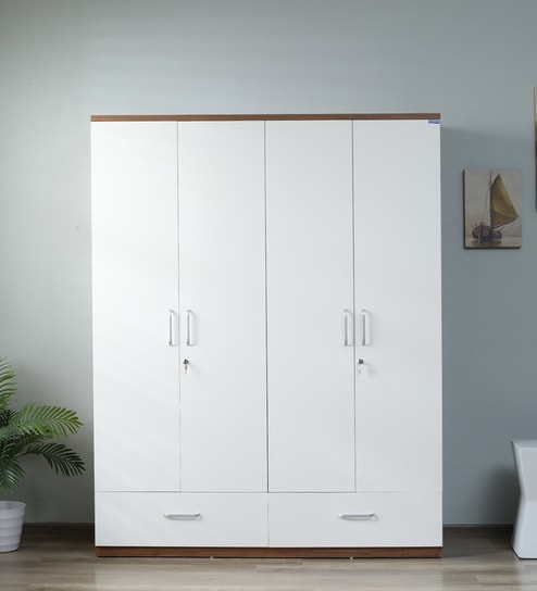 Kosmo Apex 4 Door Wardrobe In Frosty White Finish With Locker & Drawer