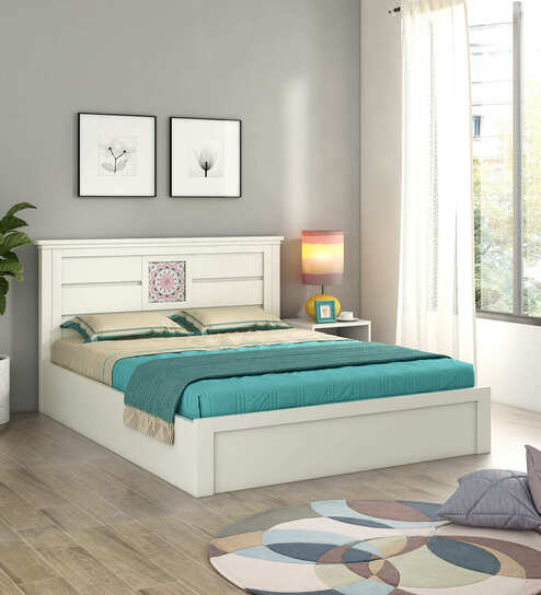 Kosmo Bryan Queen Size Bed in Kingston White Finish with Box Storage