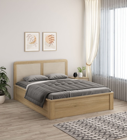 Kosmo Cleo Queen Size Bed with Hydraulic Storage in Santana Oak Finish