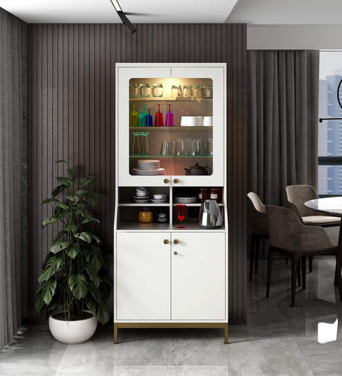 Empress Crockery Unit With Led Light In Pumic Grey Finish