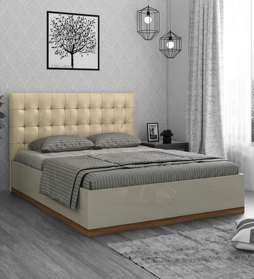 Kosmo Hamilton King Size Bed High Gloss Cashmere Finish with Hydraulic Storage