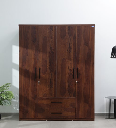 Kosmo Lauren 4 Door Wardrobe In Sheesham Woodpore Finish With Locker & Drawer