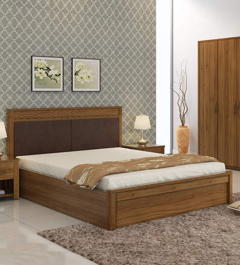 Buy Kosmo Legend Queen Size Bed With Box Storage In Natural Teak