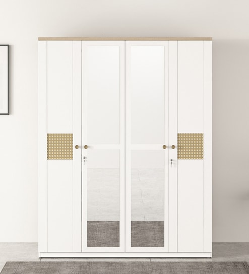 Kosmo Lilly 4 Door Wardrobe With Mirror In Kingston White & Sebastian Oak Finish With Locker & Drawer