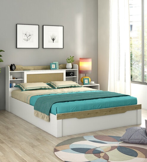 Kosmo Lilly King Size Bed in Kingston White and Sebastian Oak Finish with Box Storage