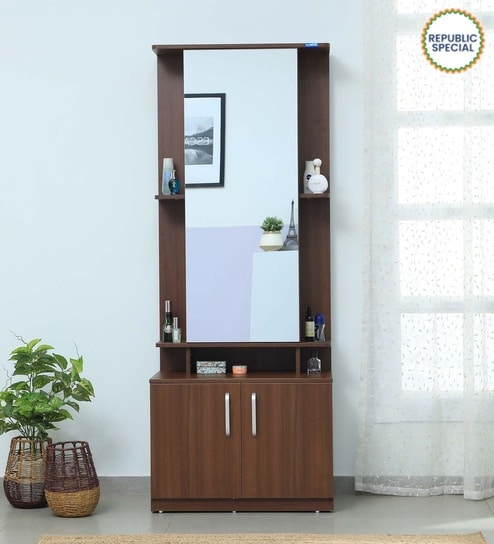 Kosmo Ora Dressing Unit in Walnut Finish With Mirror Storage