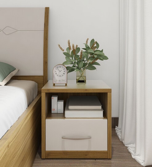 Kosmo Pearl Bedside Table in Ceramic High Gloss Finish