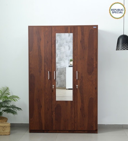 Kosmo Value 3 Door Wardrobe in Sheesham Woodpore Finish with Mirror & Drawer