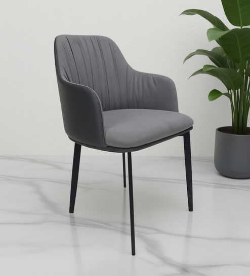 Kovin Fabric Dining Chair With Metal Legs In Grey Colour