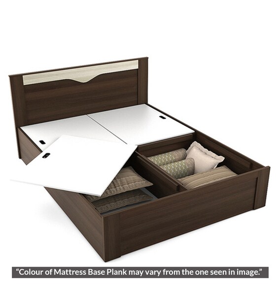 Buy Kosmo Crescent Queen Size Bed with Storage in Dark Acacia Finish by