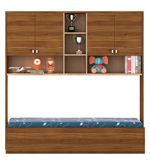 Buy Kosmo Oscar Single Bed with Wall Storage by Spacewood Online Bed