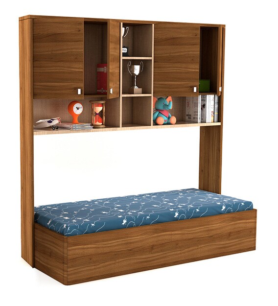 Buy Kosmo Oscar Single Bed with Wall Storage by Spacewood Online Bed