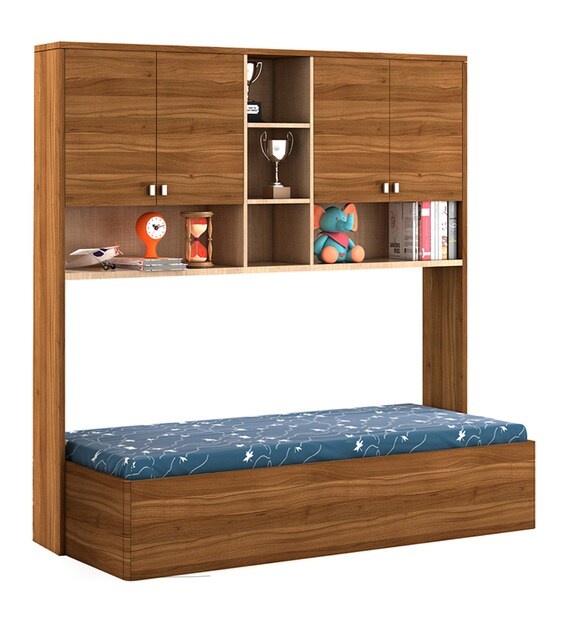 Buy Kosmo Oscar Single Bed with Wall Storage by Spacewood Online Bed