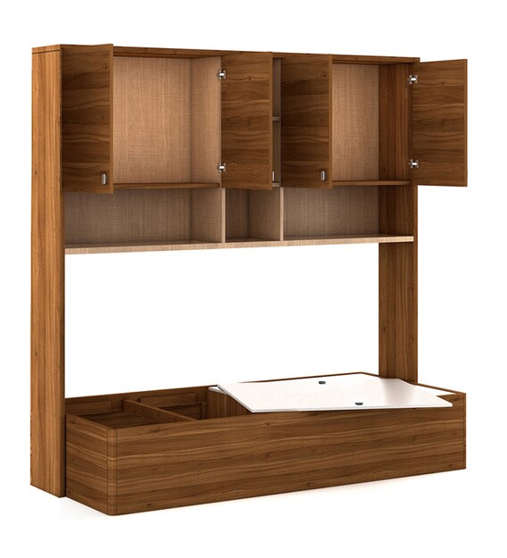 Buy Kosmo Oscar Single Bed with Wall Storage by Spacewood Online Bed