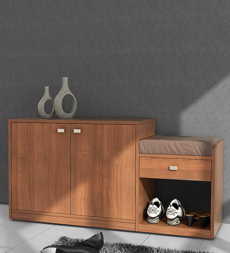 Shoe Rack Seating Table Buy Kosmo Shoe Rack with Seating in Walnut Rigato Melamine Finish ...