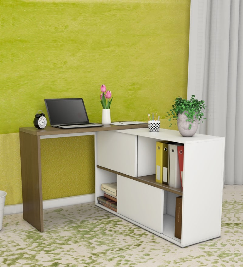 Buy Koko Study Desk With Book Shelf In White Oak Finish By