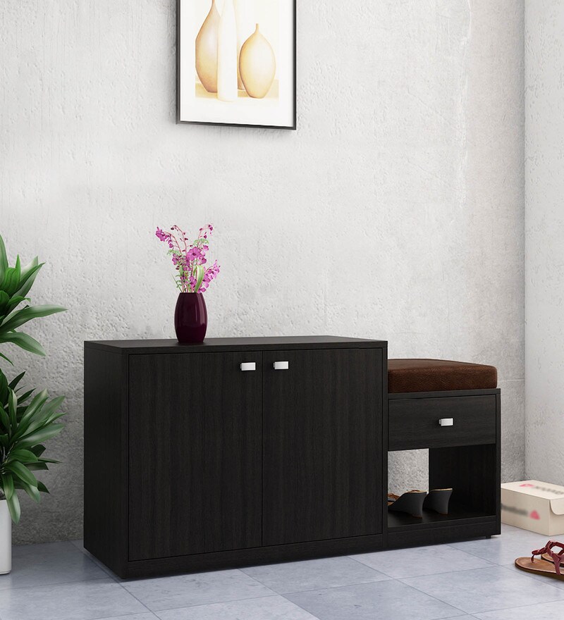 Buy Kosmo Allin1 Shoe Rack with Seat in Natural Wenge Finish by